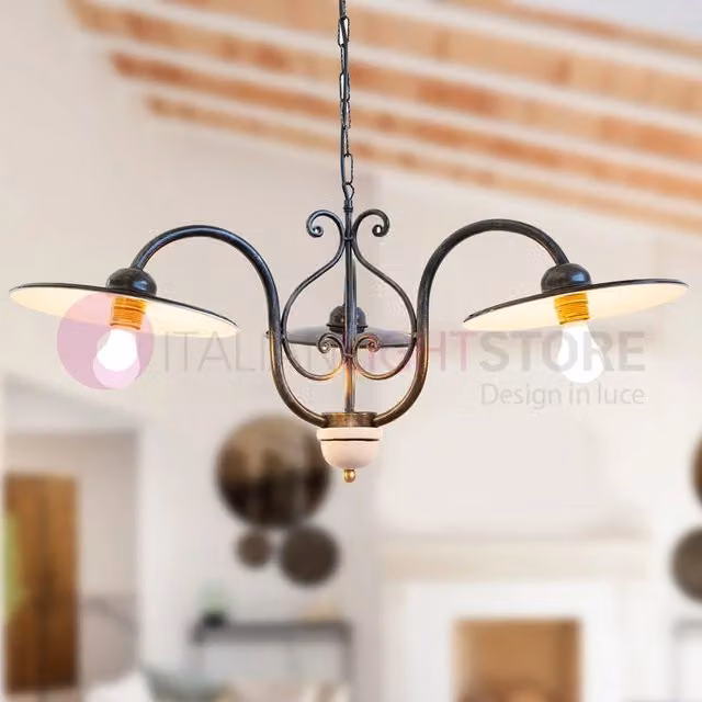 Lampadario a sospensione Cruccolini in metallo con 3 luci, stile vintage, nero e bianco, altezza regolabile