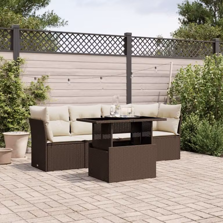 Maison Exclusive - Set Divano da Giardino 5 pz con Cuscini Marrone in Polyrattan