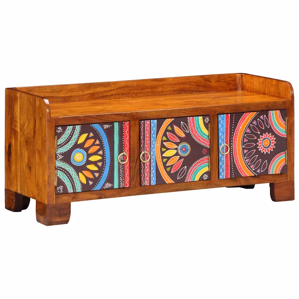 Mobile porta scarpe vidaXL in legno di acacia marrone multicolore L 90 x P 35 x H 40 cm