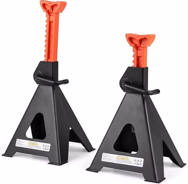 Set di 2 Cavalletti per Auto COSTWAY in Metallo Rosso e Nero, Capacità 12 T con Altezza Regolabile 48-75 cm per SUV, Berlina, Pickup e UTV – 1