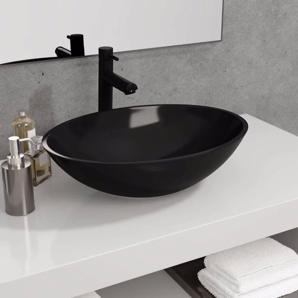 The Living Store Lavabo in vetro 50x37x14 cm Nero