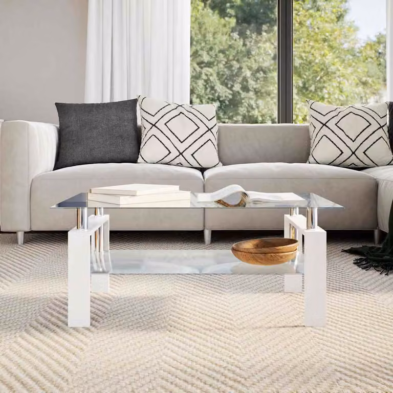 vidaXL Tavolino moderno rettangolare in vetro temperato bianco e trasparente L: 95 cm, P: 55 cm, H: 40 cm
