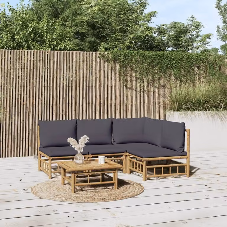 Maison Exclusive - Set da giardino da 5 pezzi con cuscini in bambù grigio scuro