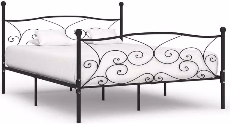 The Living Store Struttura letto con rete a doghe in metallo nero 180 × 200 cm