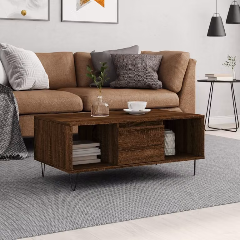 vidaXL Tavolino da Salotto Moderno in Rovere Marrone e Metallo, L 90 x P 50 x H 36,5 cm