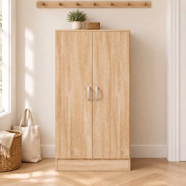 Armadio portascarpe 55x35x108 cm effetto legno – 2 ante, ripiani regolabili