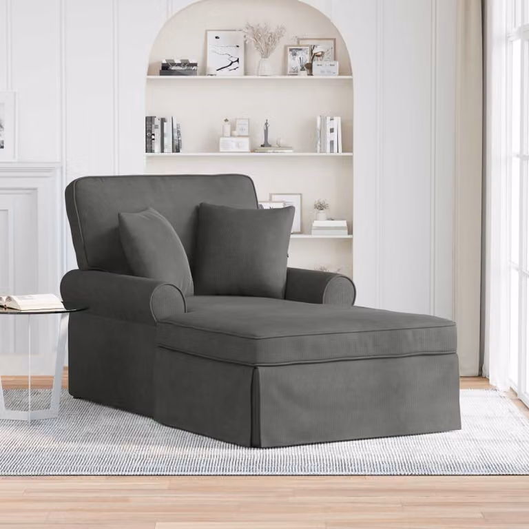 vidaXL Chaise Longe Moderna in 3 Pezzi con Gonna Grigia in Tessuto Cord e Imbottitura in Schiuma