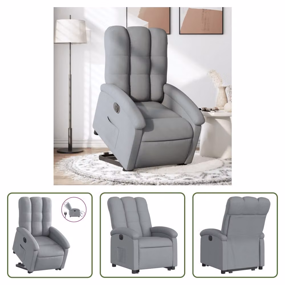 The Living Store Poltrona relax con supporto elettrico in tessuto grigio chiaro