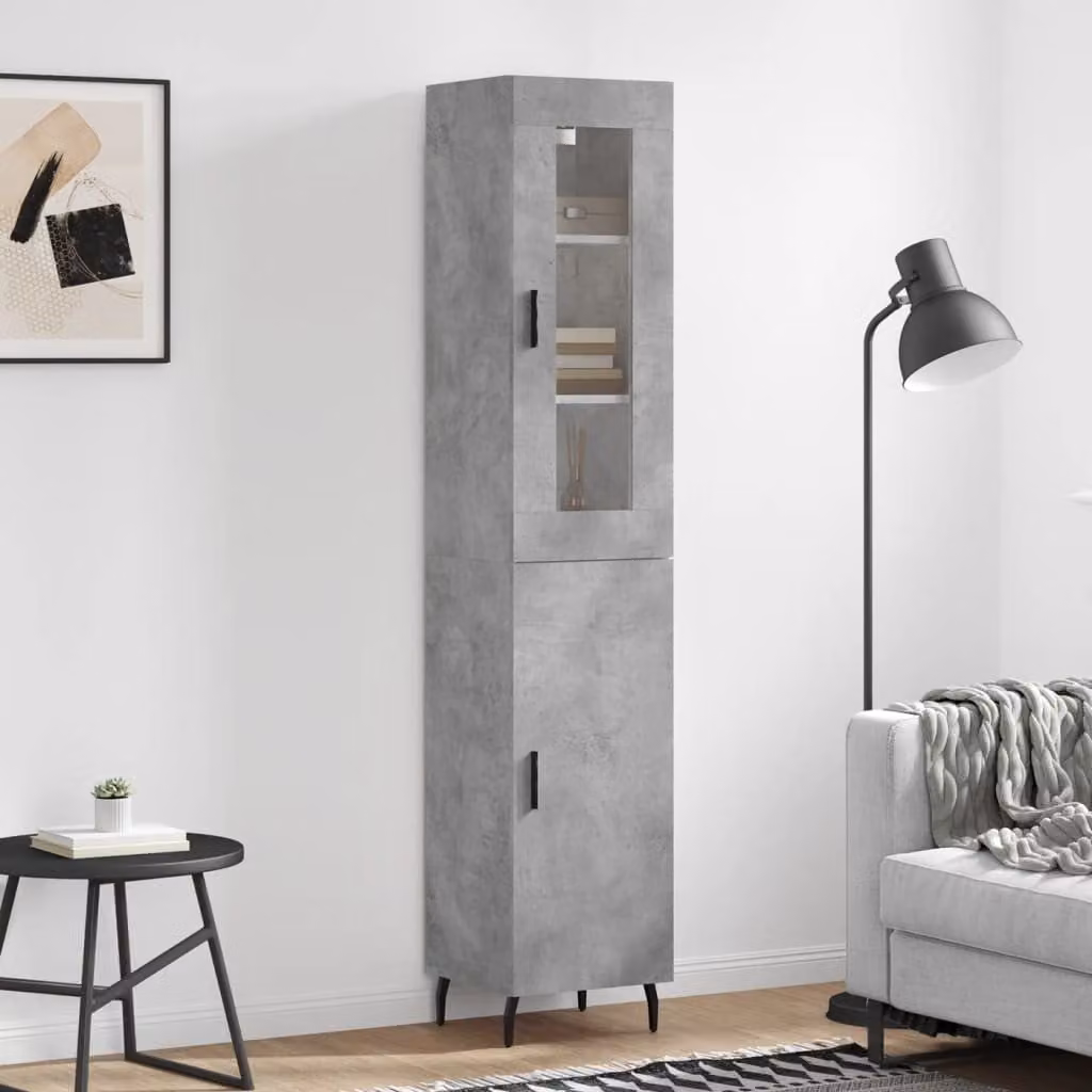 Credenza moderna vidaXL in legno multistrato e metallo, colore grigio, L/P/H: 34,5 x 34 x 180 cm