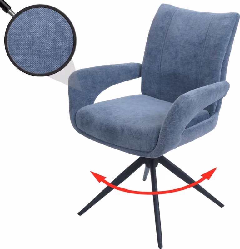 Sedia da pranzo HWC-O78, sedia da cucina, girevole con ritorno automatico, rivestita in tessuto chenille (310g/m²), colore grigio-blu