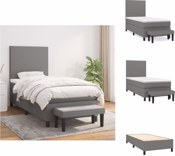 vidaXL Letto a molle con materasso grigio scuro 80x200 cm in tessuto - Letti e strutture letto