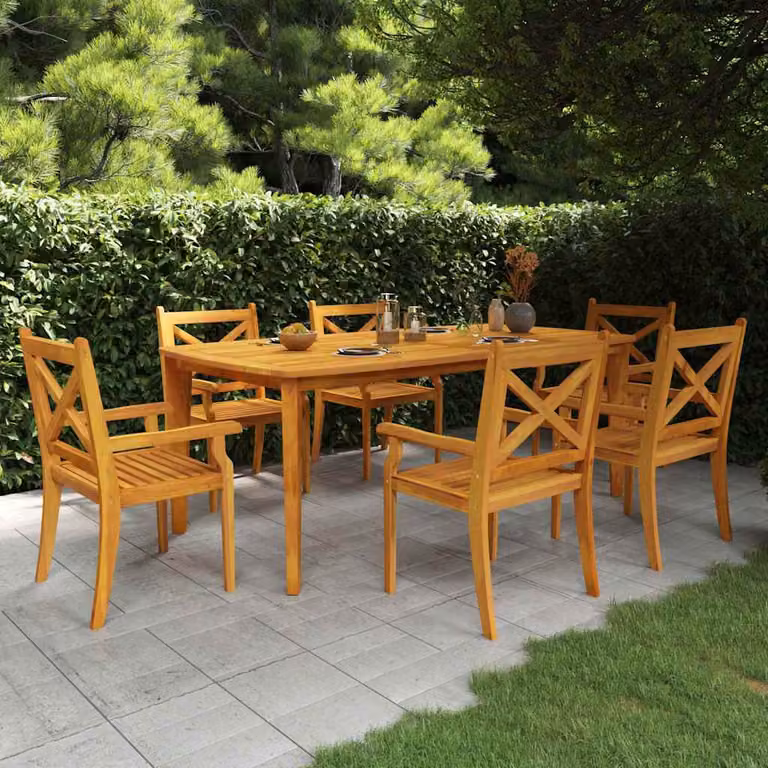 vidaXL Set da Pranzo per Giardino in Legno di Acacia Marrone, 7 Pezzi