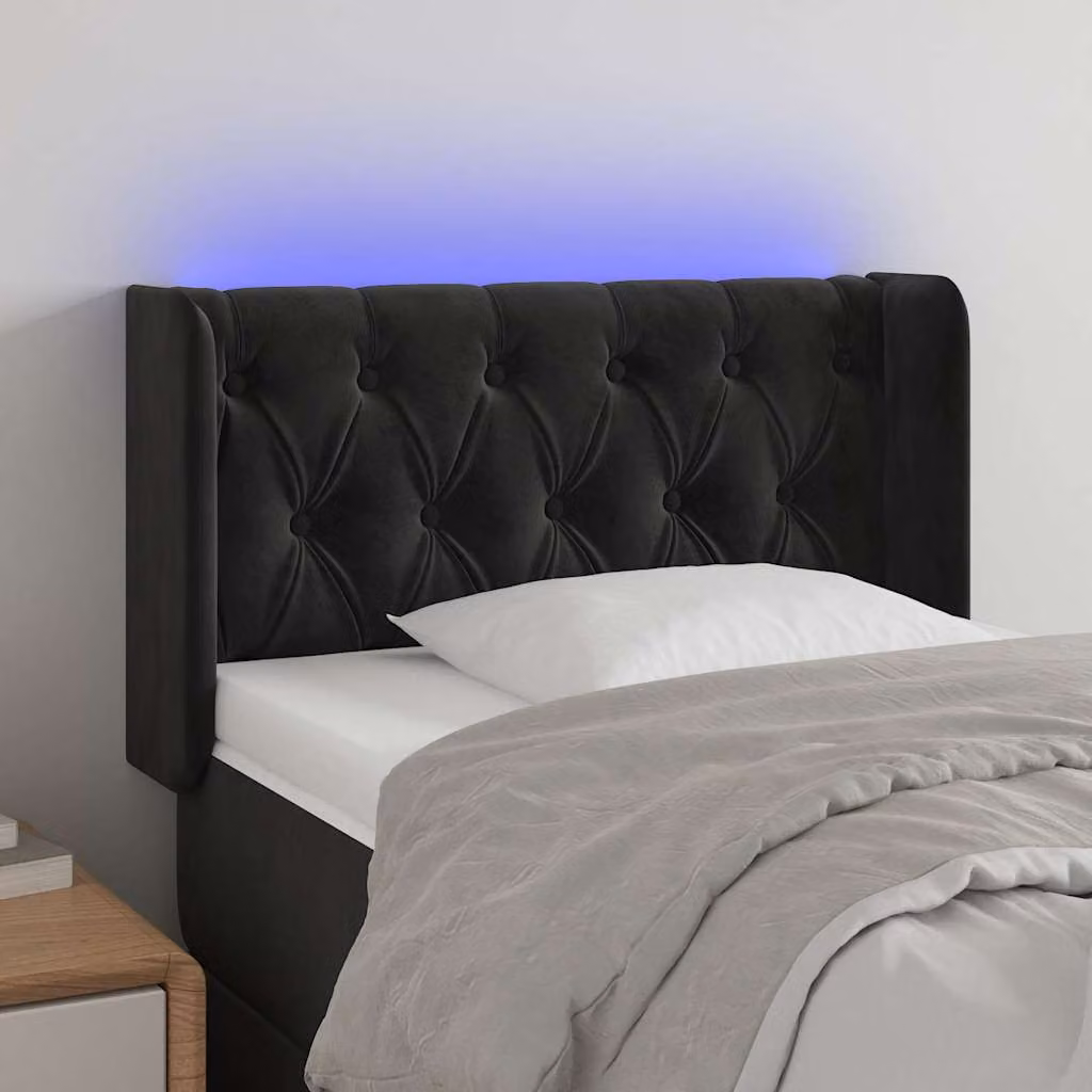 Testiera per letto vidaXL in velluto nero con illuminazione LED e porta di ricarica USB, L 83 cm, P 16 cm, H 78-88 cm