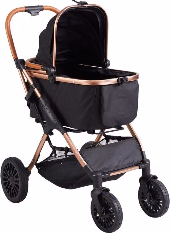 Carrello per cani, a 4 ruote - capacità di carico fino a 30 kg - con sistema di sterzo e struttura superiore - adatto a cani di piccola e media taglia - colore nero