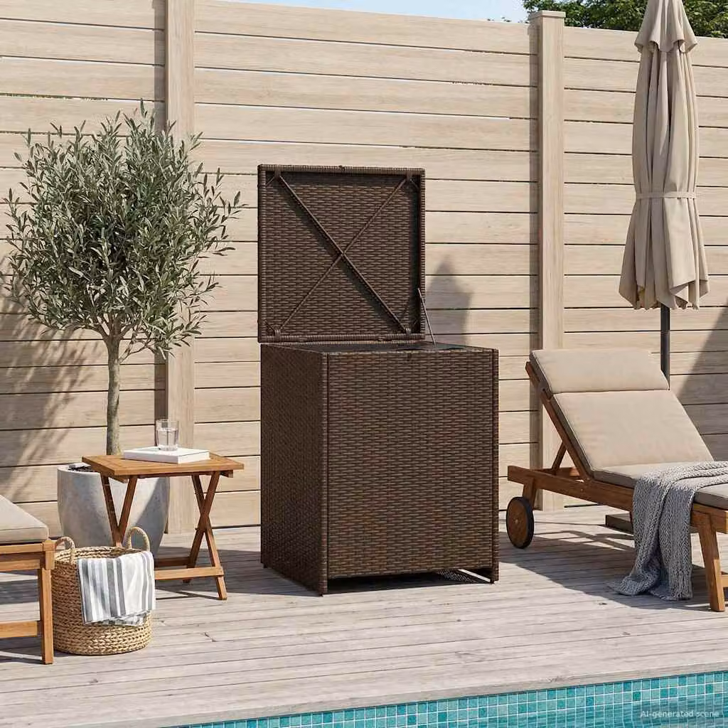 vidaXL Scatola per Cuscini in Rattan e Metallo, Grigio e Marrone, L/P/H: 55 x 55 x 69 cm