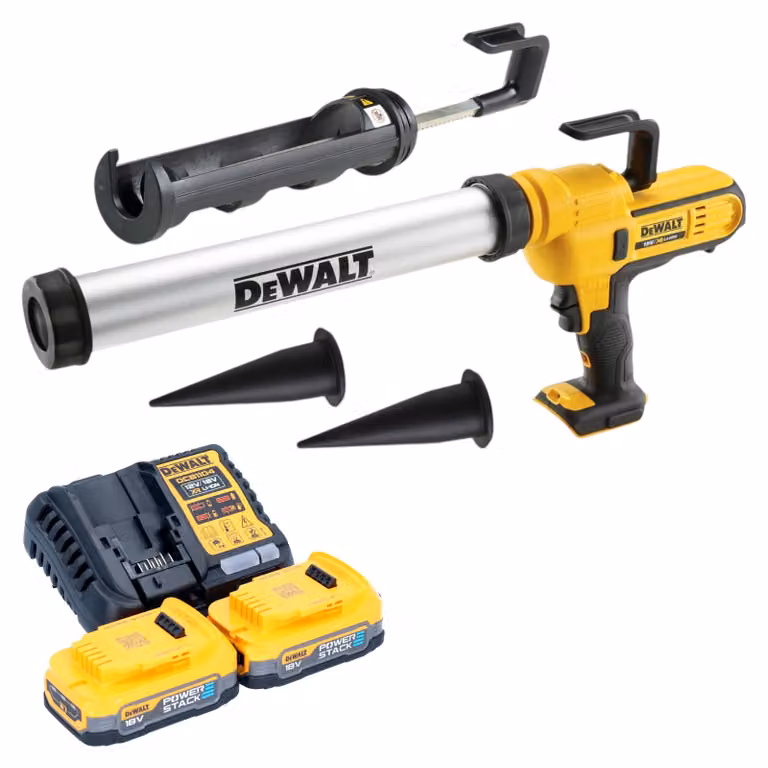 Pistola per calafataggio a batteria DeWalt DCE 581 E2K 18 V 310 ml + 2x batteria Powerstack 1,7 Ah + caricabatterie + custodia