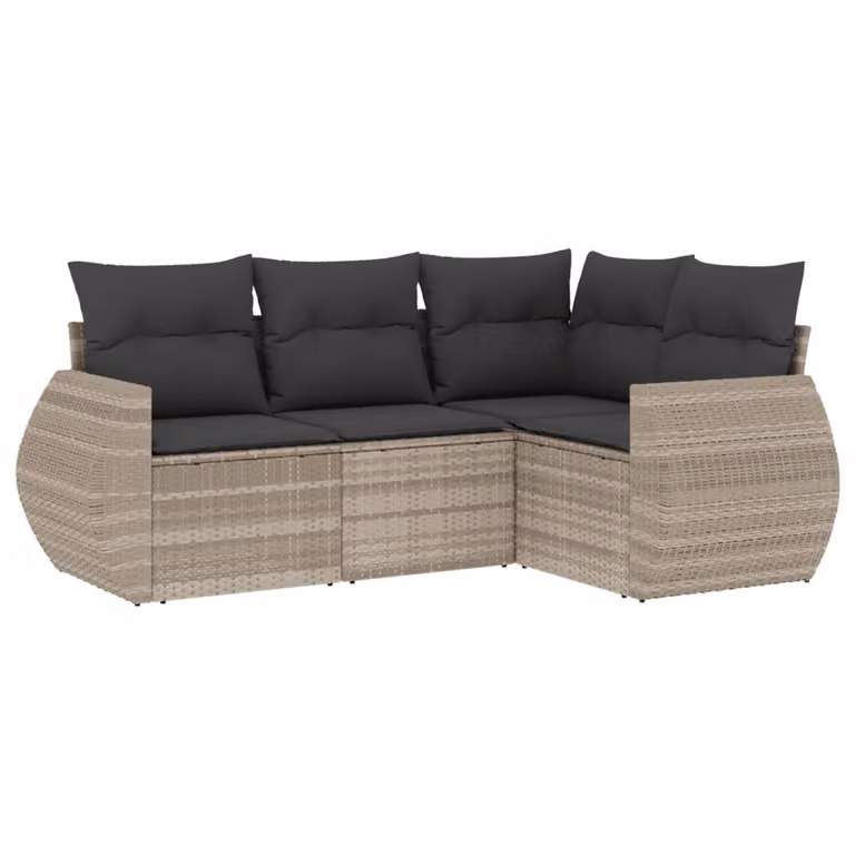 Set Divano da Giardino 4pz con Cuscini Grigio Chiaro Polyrattan