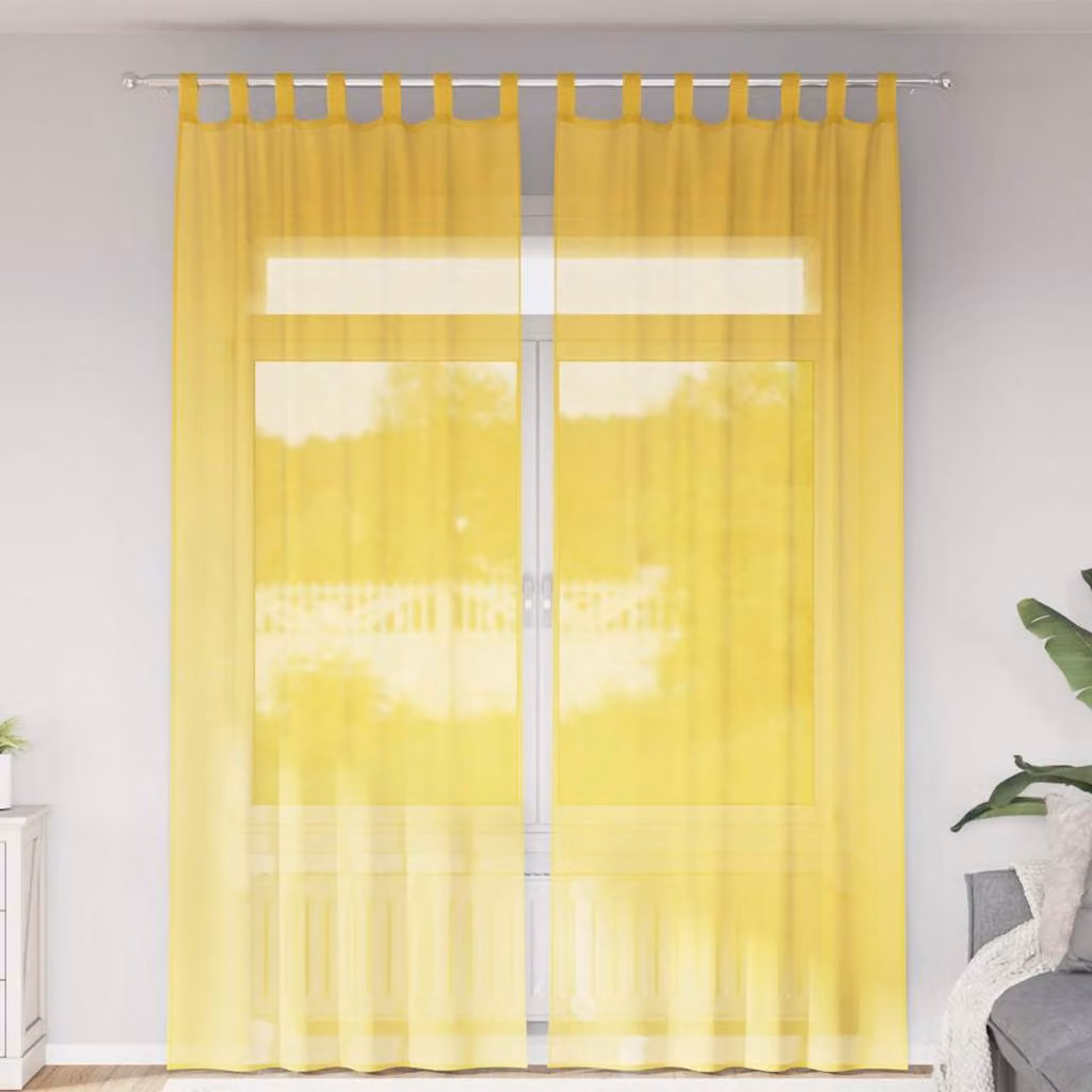 Set di 2 tende in voile semi-trasparenti vidaXL con passanti, colore giallo, L: 140 cm, H: 260 cm