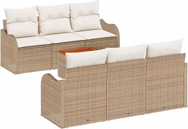 Set Divano da Giardino 7 pcs Beige e Crema polyrattan