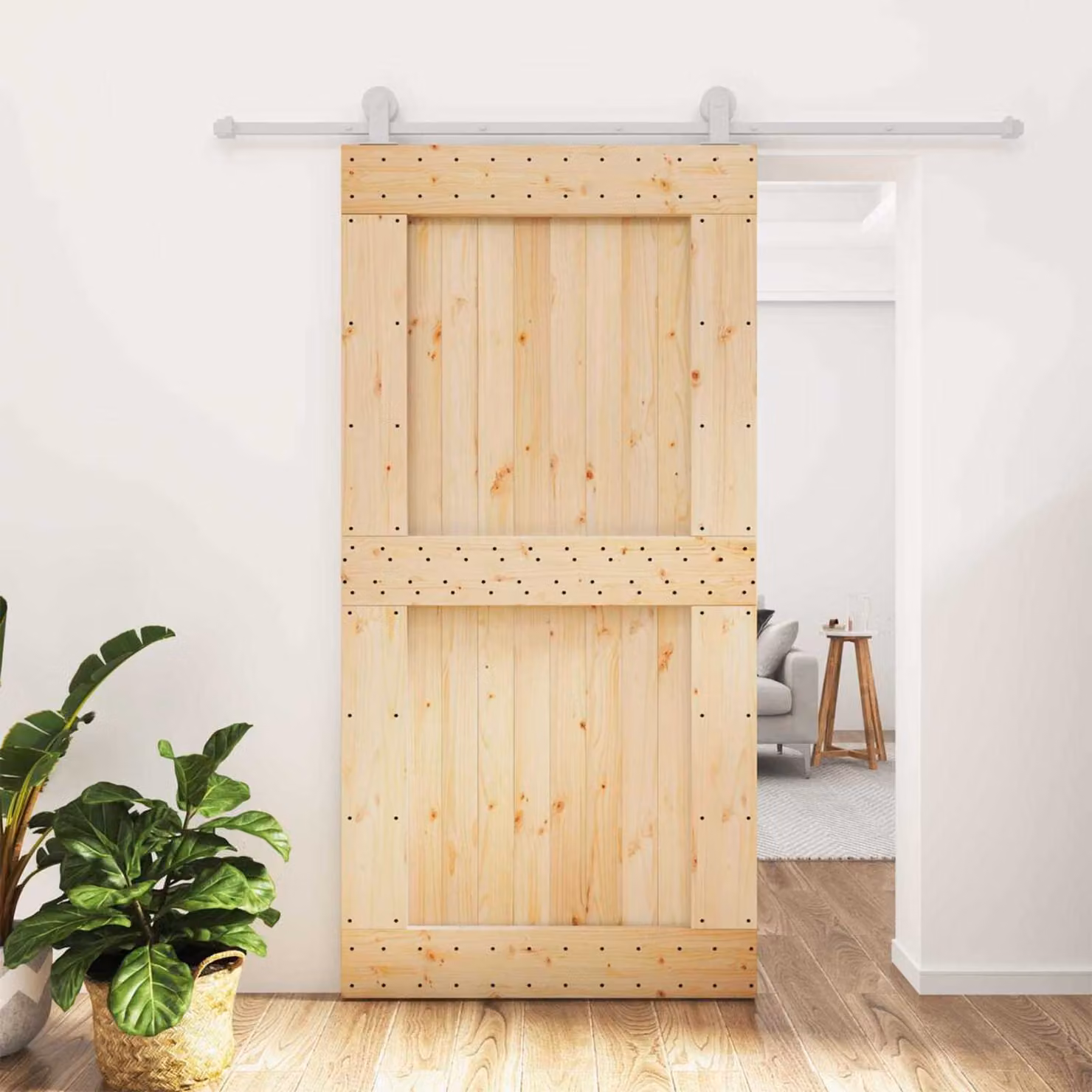 Porta scorrevole moderna vidaXL in legno di pino naturale e bianco