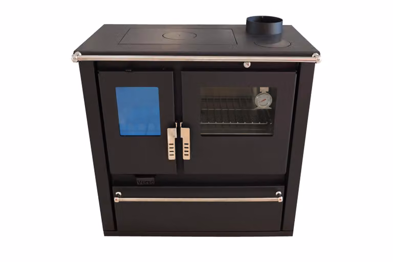 Stufa a legna CS Plus inox nero, efficienza energetica A+ 82,20%, 7,7 kW, 830 x 500 x 860 mm