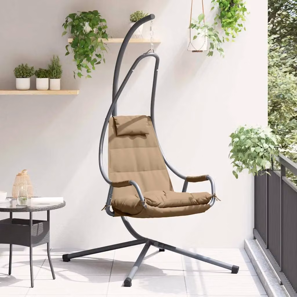 Sedia uovo sospesa vidaXL in acciaio con cuscini, colore beige o grigio, L/P/H: 94 x 107 x 196,5 cm