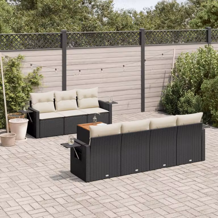 vidaXL Set Divani da Giardino in Polyrattan Nero con Cuscini 8 pz
