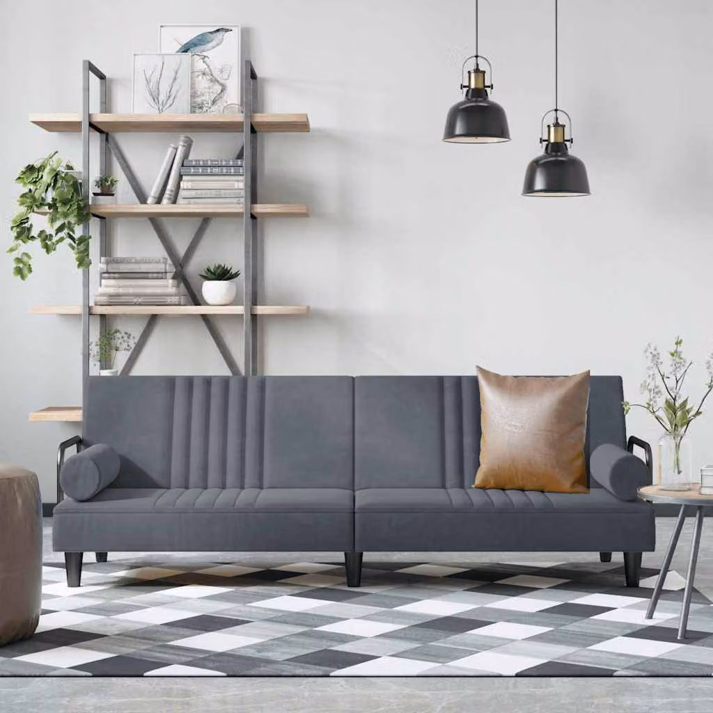 vidaXL Divano Letto Moderno in Velluto Grigio con Braccioli e Struttura in Legno L: 205 cm, P: 89 cm, H: 70 cm