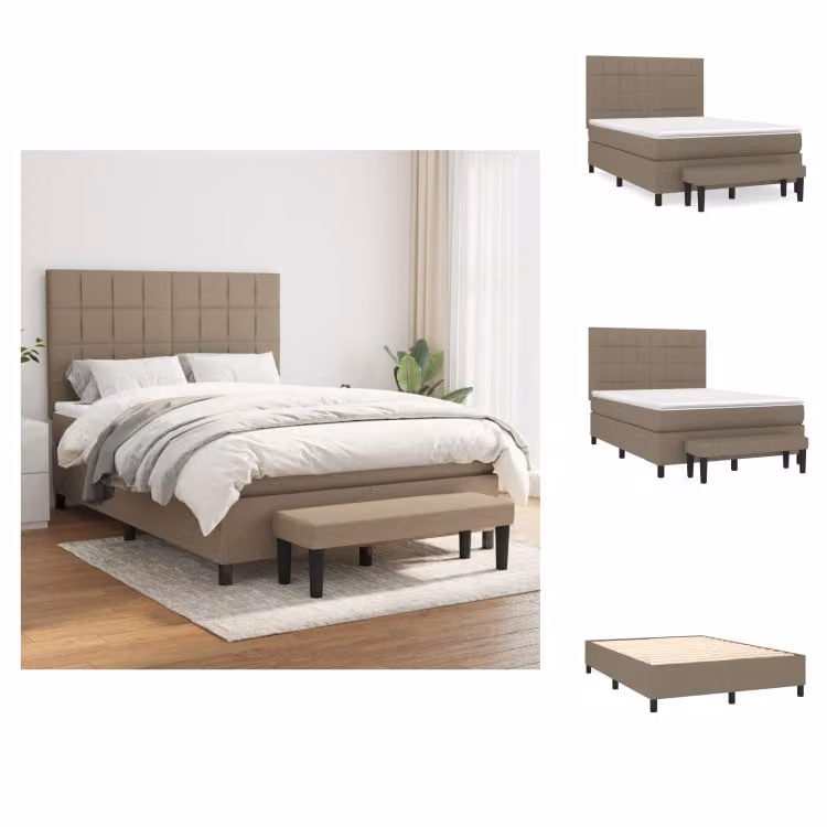 vidaXL Letto a molle con materasso in tessuto taupe 140x190 cm - Letti e strutture letto