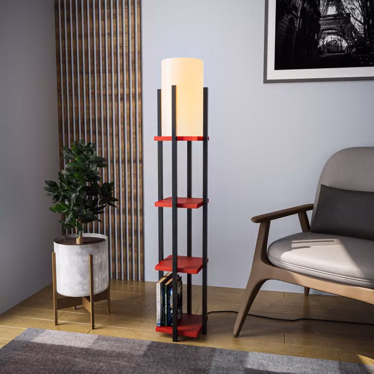 Opviq, Lampada da scaffale - 8117, Lampada da terra, CORPO IN METALLO, nero, 25 x 25 x 130 cm