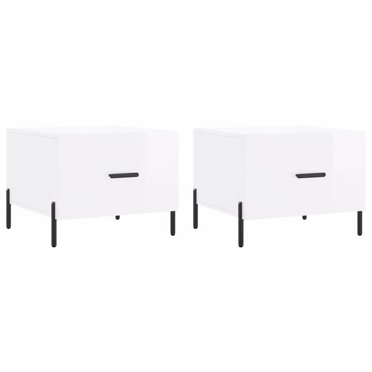 Tavolini Salotto 2pz Bianco Lucido 50x50x40cm Legno Multistrato
