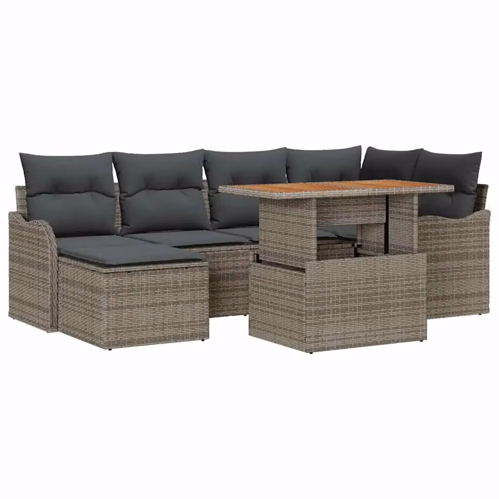 Set Divano da Giardino vidaXL 7 Pezzi a Forma di L Grigio con Cuscini e Tavolino da Esterno in Polyrattan e Acciaio – 2