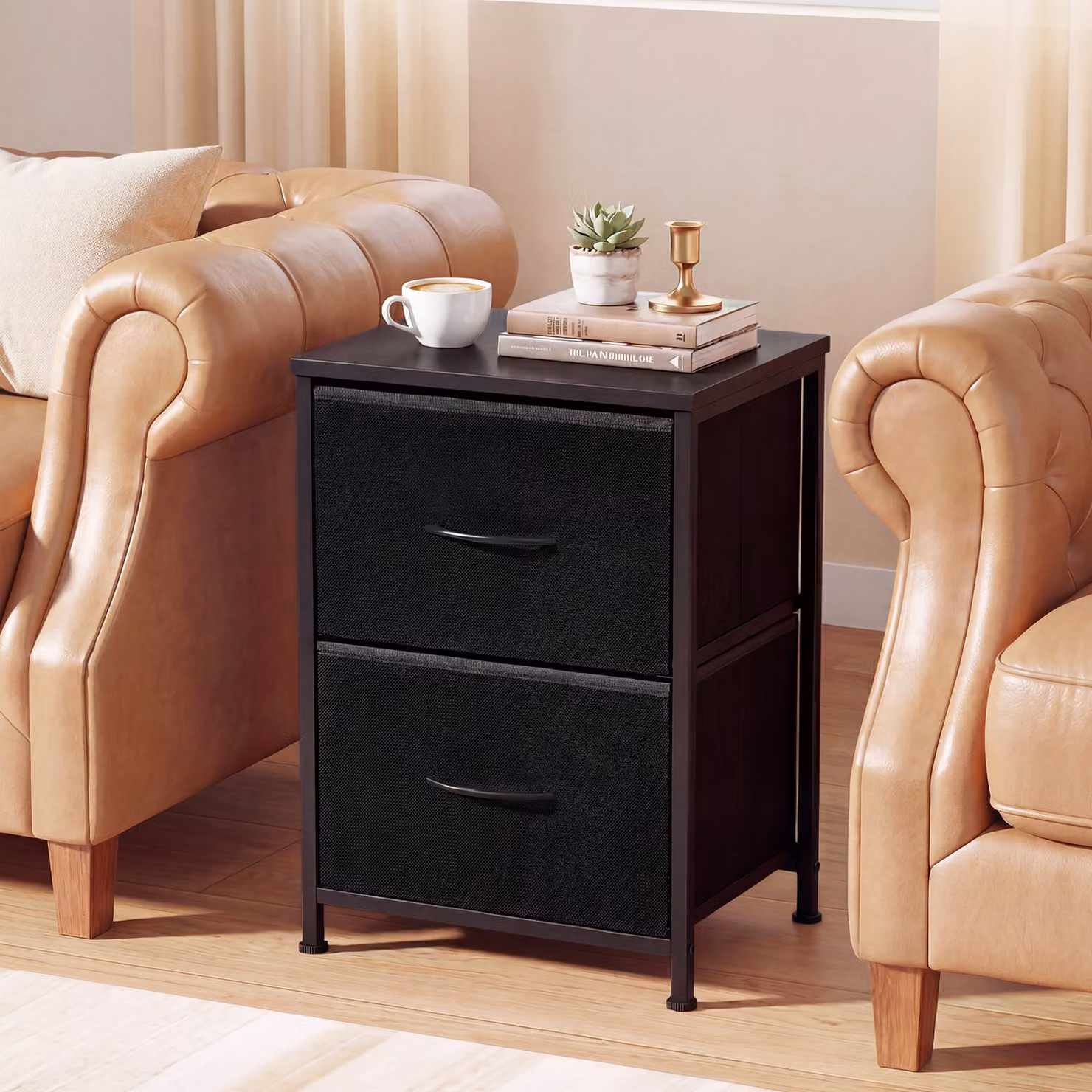 Set di 2 comodini moderni Costway con 2 cassetti in tessuto e struttura in metallo, colore nero