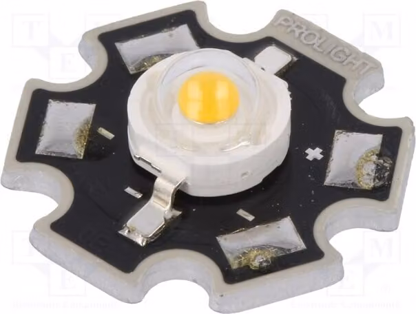 1 diodi ad alta potenza, 130°, bianco caldo, 350mA, tipo STAR, potenza massima: 1W, flusso luminoso: 110÷120 lm, PM2E-1LVS-R7, LED