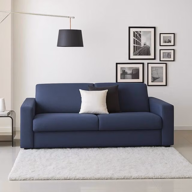 Divano a 2 posti Azzurrite Talamo Italia, Sofà moderno in tessuto blu per soggiorno, L: 180 cm, P: 95 cm, H: 90 cm