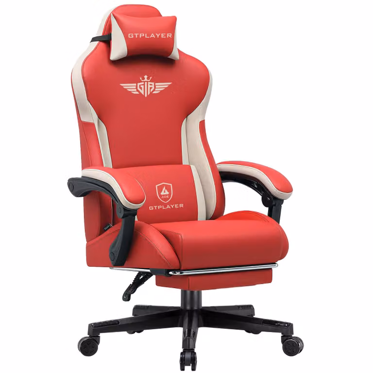 Sedia da gioco GTPLAYER, sedia da gioco ergonomica in pelle artificiale con supporto lombare, sedia per PC con schienale allargato, capacità di carico fino a 150 kg,