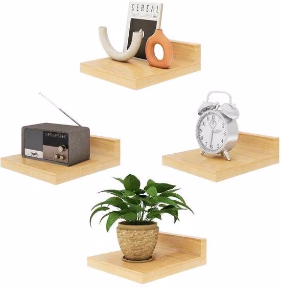 Set Azomor composto da 4 mensole da parete in legno per un uso multifunzionale in casa