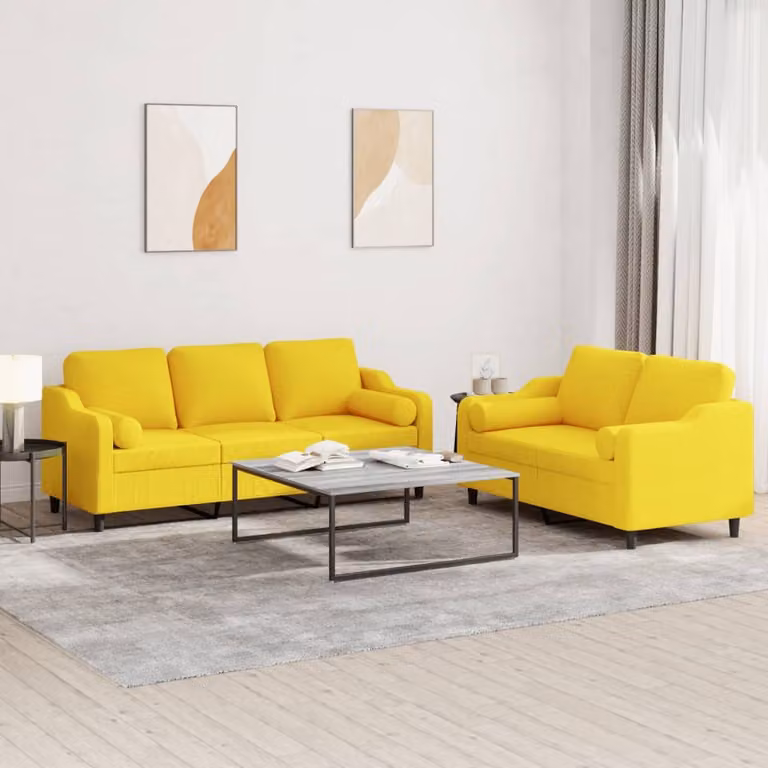 Maison Exclusive - Set divano a 2 posti con cuscini in tessuto giallo chiaro