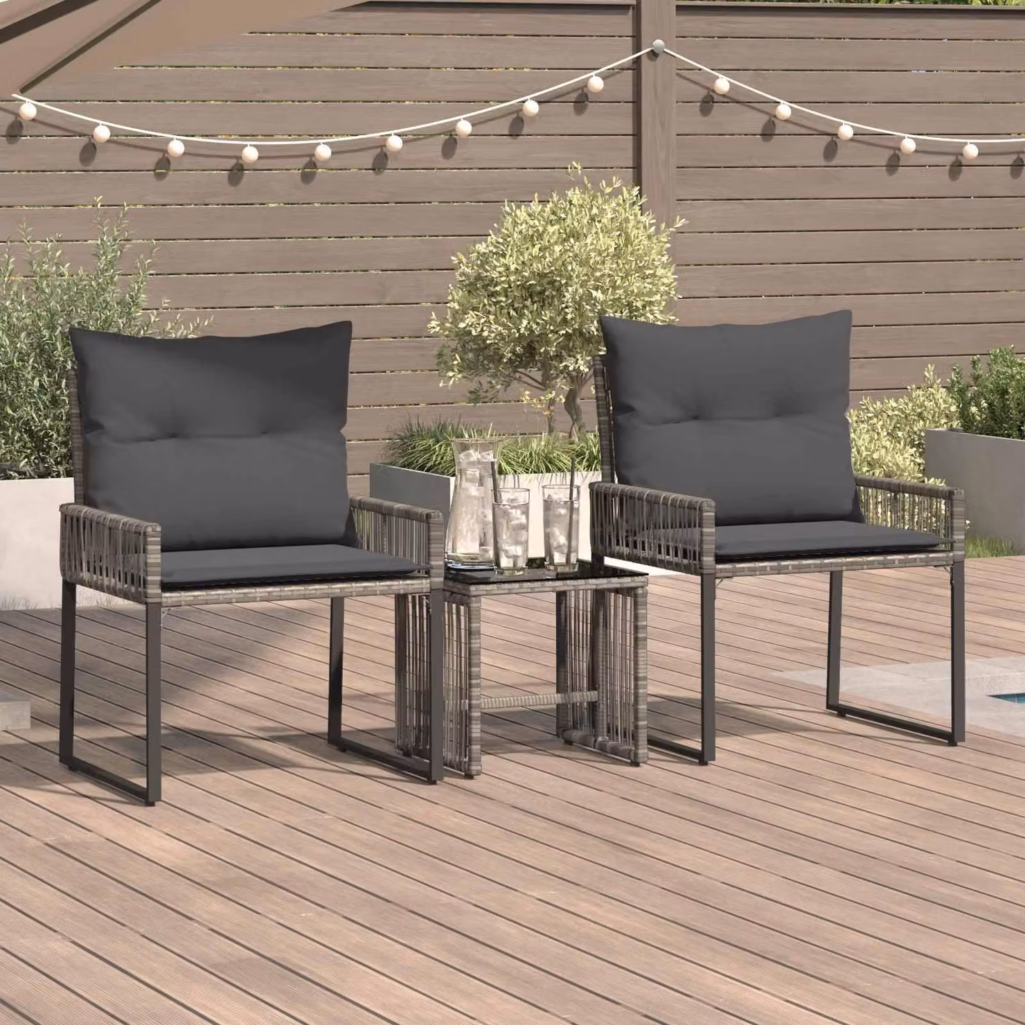 Maison Exclusive - Set di mobili da giardino, 7 pezzi, grigio e grigio scuro, in rattan sintetico
