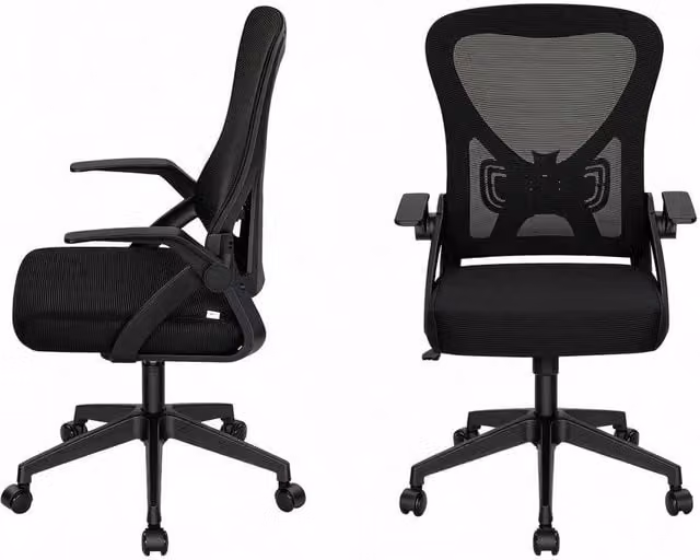 Sedia da ufficio girevole moderna in tessuto nero con braccioli e struttura in metallo e plastica – 1