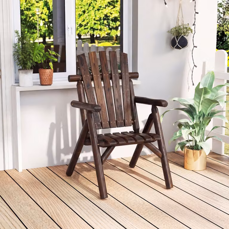 Poltrona da esterno Costway in legno marrone con braccioli e schienale alto per giardino