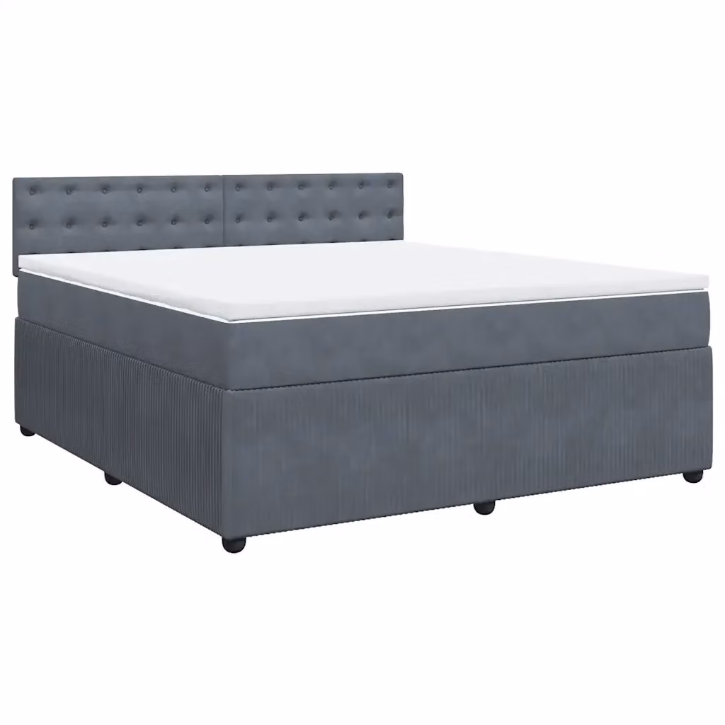 Letto con Giroletto a Molle e Materasso Ibrido vidaXL in Velluto Grigio e Bianco L/P: 180 x 200 cm – 2