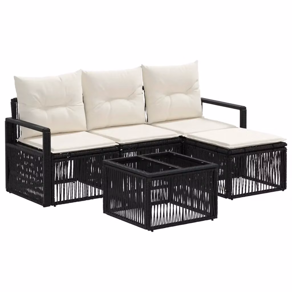 Set Divano da Giardino a L con Poltrona e Tavolino vidaXL Nero con Cuscini e Struttura in Metallo – 2