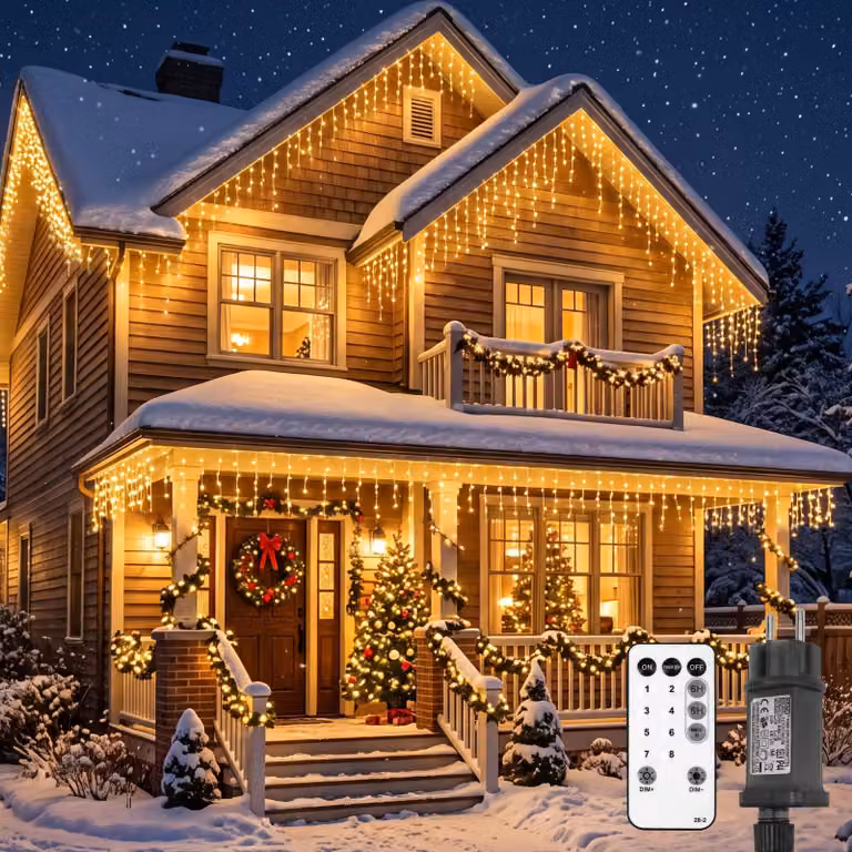 Catena luminosa da 10 metri, 300 LED, luce calda, grado di protezione IP65, 8 modalità, timer