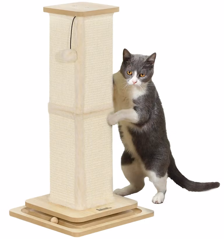 Tiragraffi per gatti - Colonna tiragraffi da 67 cm - Corda in sisal - Base in legno - Con pallina - Un piano - Rovere