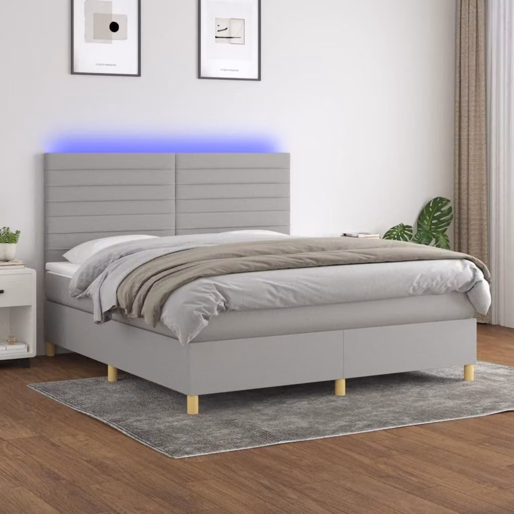 Maison Exclusive - Letto a Molle Materasso e LED Grigio Chiaro 180x200 cm Tessuto
