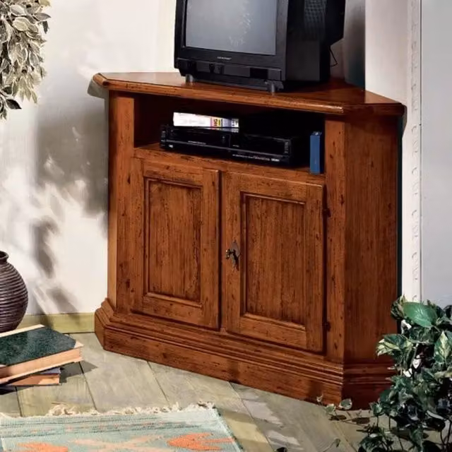 Porta TV ad angolo in legno massello stile arte povera color noce Mobili 2G L/P/H: 73 x 73 x 86 cm – 2