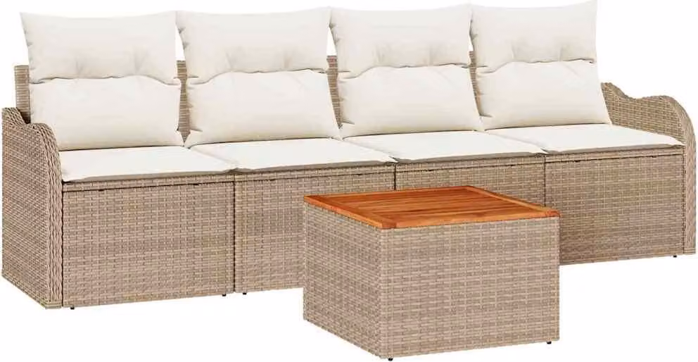 Set Divano da Giardino con cuscino 5 pcs Beige polyrattan