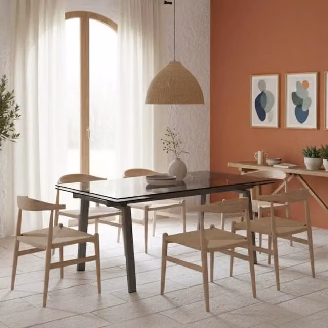 Tavolo da pranzo rettangolare allungabile Jackson Duzzle in vetro temperato trasparente con gambe grigie L: 140-200 cm, P: 80 cm, H: 76 cm – 1