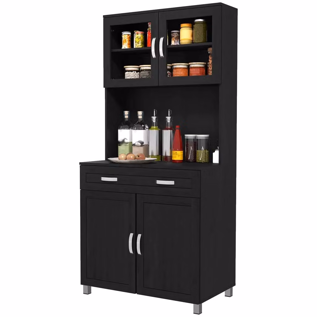 Mobile cucina alto Xylo nero con 4 ante e cassetto L: 80 cm, P: 48 cm, H: 170 cm – 2